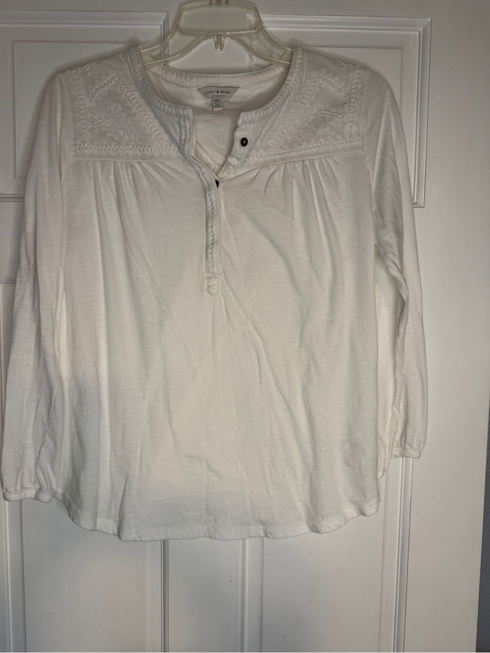 Lucky Brand White Long-Sleeve Embroidered Henley